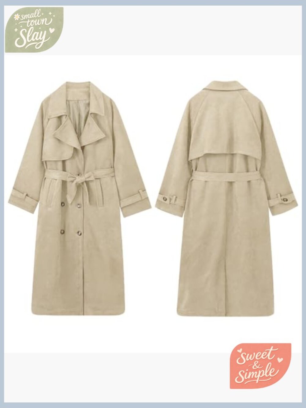 Faux Suede Long Trench Coat Notched Lapel Double Breasted Pea Coat Overcoat w - Picture 6 of 7